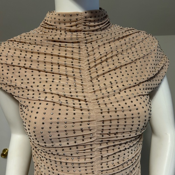 Zara XS Sexy Holiday Party Dress mob wife nude tan ruched bodycon dress - Picture 6 of 8